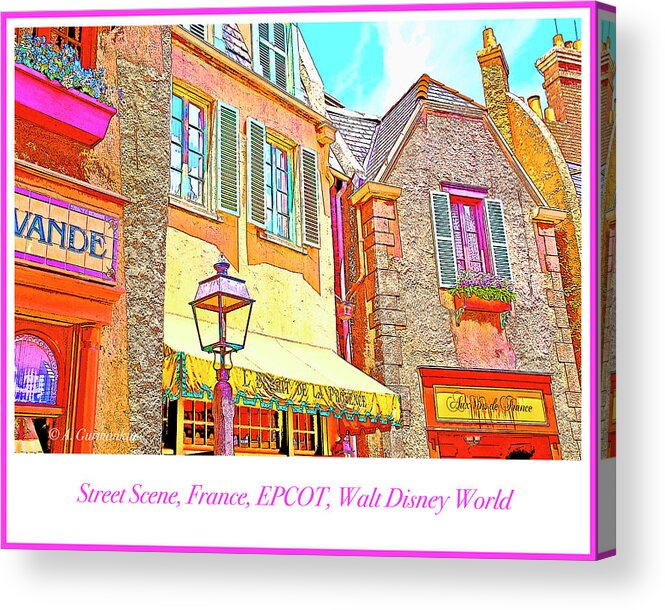 Digital Art Acrylic Print featuring the digital art French Storefront Facades, EPCOT, Walt Disney World by A Macarthur Gurmankin