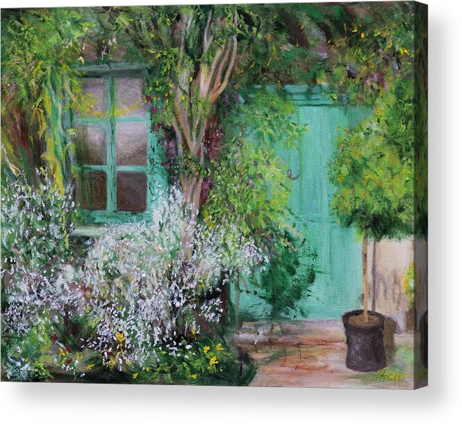 Door And Window By The Garden In Monet's House In Giverney Acrylic Print featuring the painting Front Door by Kathy Knopp