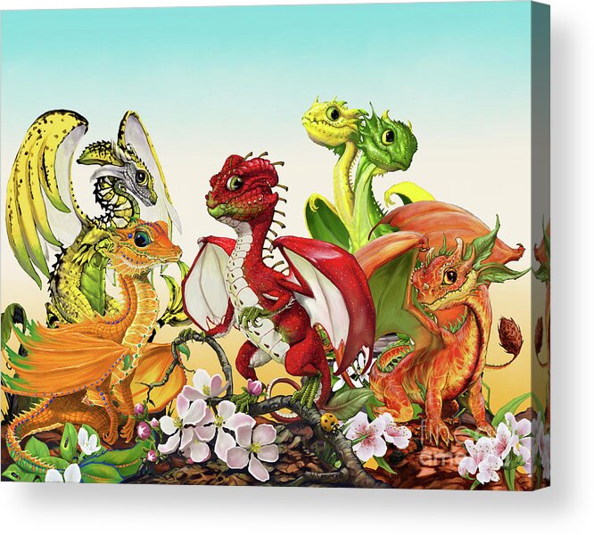 Fruit Dragons Acrylic Print featuring the digital art Fruit Medley Dragons by Stanley Morrison