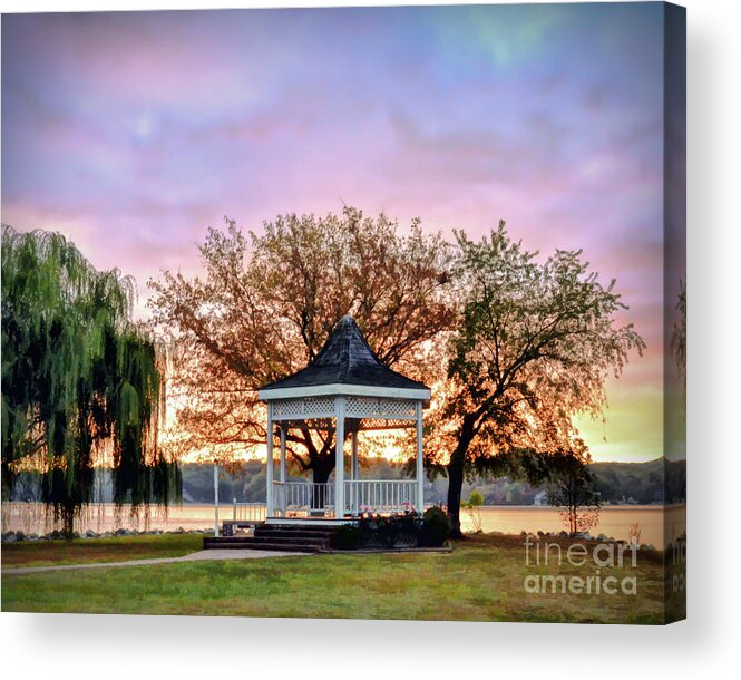 Claytor Lake Acrylic Print featuring the photograph Gazebo Sunrise at Claytor Lake by Kerri Farley