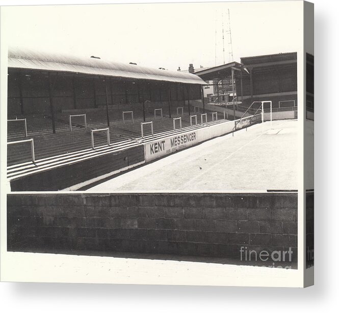  Acrylic Print featuring the photograph Gillingham - Priestfield Stadium - Rainham End 1 - BW - August 1969 by Legendary Football Grounds
