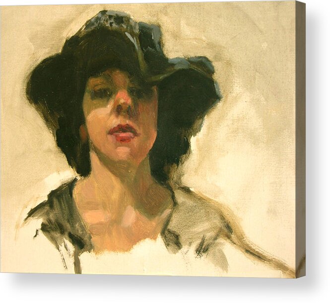 Portrait Acrylic Print featuring the painting Girl In A Floppy Hat by Merle Keller