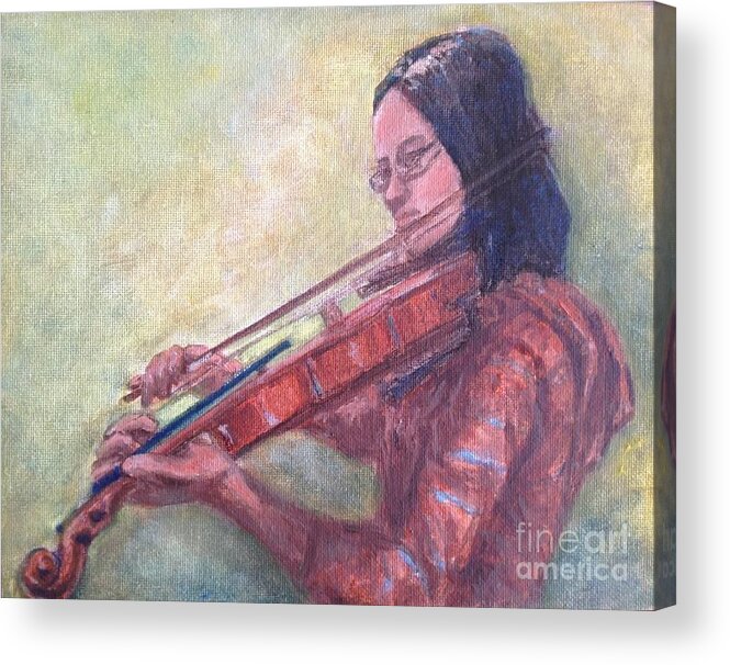 Violin Acrylic Print featuring the painting Girl Playing Violin by Lavender Liu