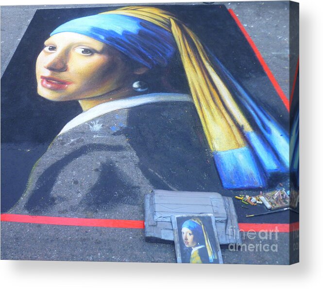 Old Acrylic Print featuring the photograph Girl with A Pearl Earring - Chalk artwork by Lingfai Leung