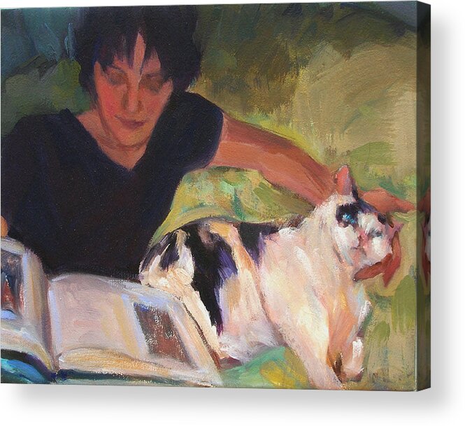 Woman Acrylic Print featuring the painting Girl With Cat by Merle Keller