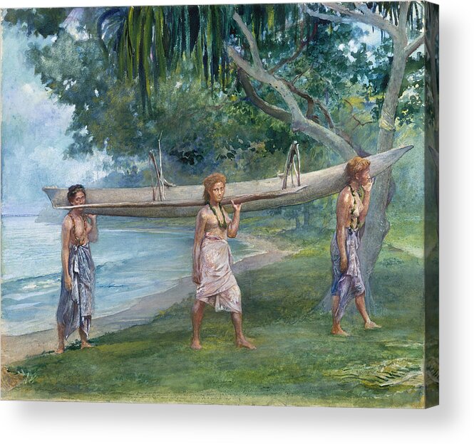 John Lafarge Acrylic Print featuring the painting Girls Carrying a Canoe. Vaiala in Samoa by John LaFarge