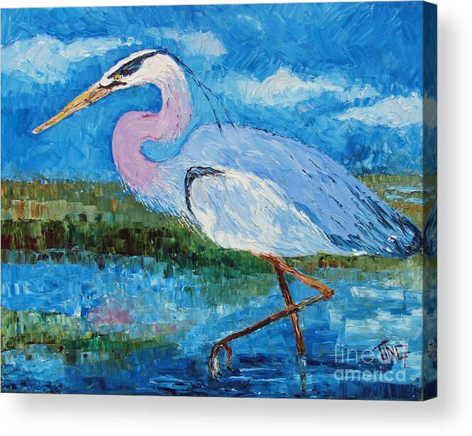 Blue Heron Acrylic Print featuring the painting Great Blue Heron by Doris Blessington