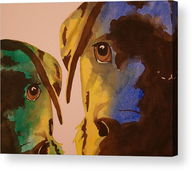 Labrador Acrylic Print featuring the painting Guiness Green and Bella Blue by Lynn Babineau