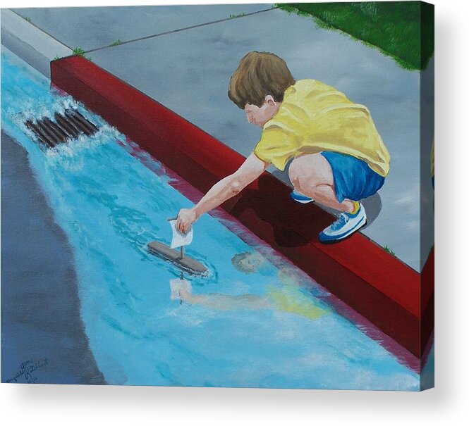 Street Acrylic Print featuring the painting Gutter Boat by Gene Ritchhart
