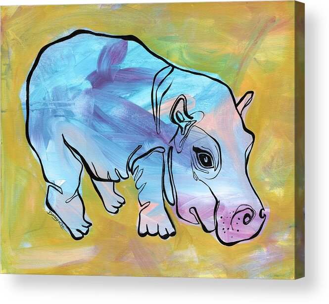 Hippopotamus Acrylic Print featuring the painting Happily Hippo by Darcy Lee Saxton