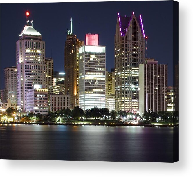 Detroit Acrylic Print featuring the photograph Hart Plaza Alight by Frozen in Time Fine Art Photography