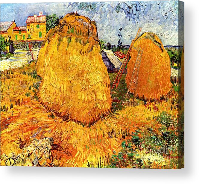 Arles Acrylic Print featuring the painting Haystacks in Provence by Vincent Van Gogh