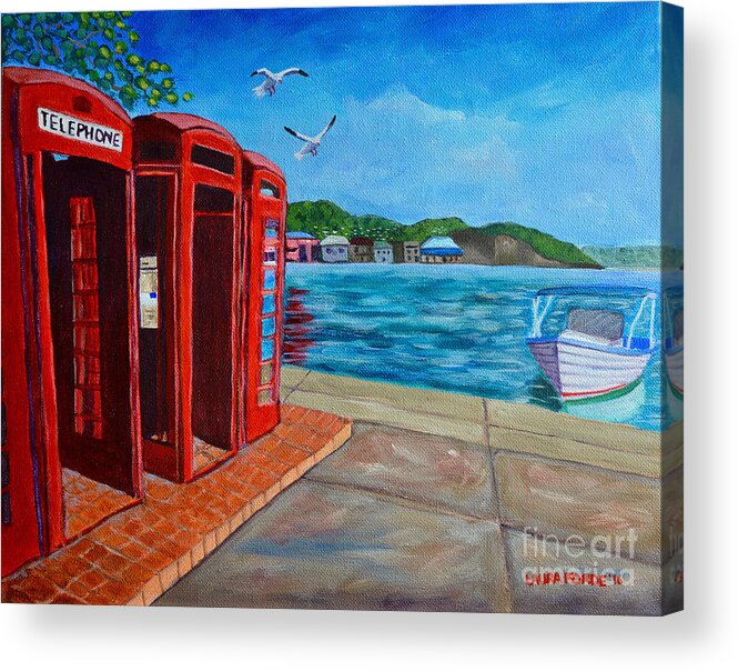 Grenada Acrylic Print featuring the painting Hello, it's me, I'm on the Carenage by Laura Forde