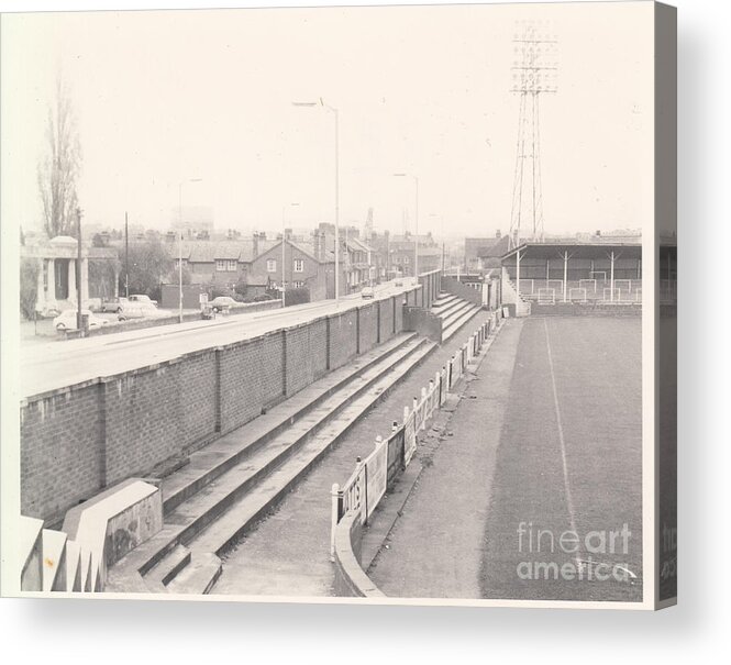  Acrylic Print featuring the photograph Hereford United - Edgar Street - Weston Side 1 - BW - 1969 by Legendary Football Grounds