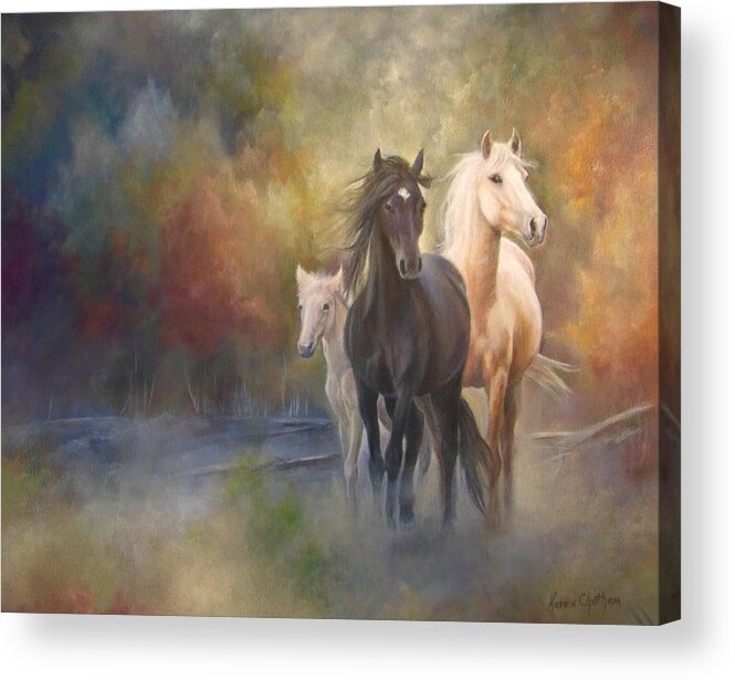 Horse Art Acrylic Print featuring the painting Hiding in the Mist by Karen Kennedy Chatham