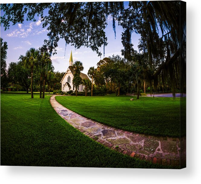 Epworth By The Sea Acrylic Print featuring the photograph His Light Shines Beyond Oaks and Palms by Chris Bordeleau