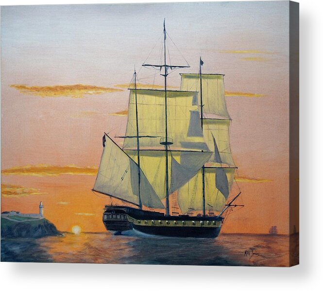 Tallship Acrylic Print featuring the painting HMS Surprise at Battlestations by Mike Jenkins