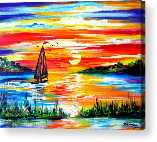 Sails Acrylic Print featuring the painting Hot Summer sunset by Roberto Gagliardi