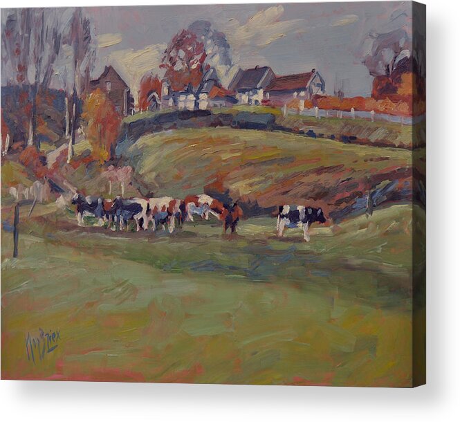 Schweiberg Acrylic Print featuring the painting Houses and cows in Schweiberg by Nop Briex
