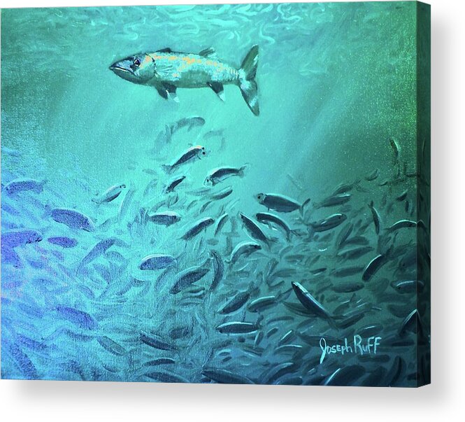 Seascape Acrylic Print featuring the painting Hovering Baracuda by Joseph Ruff