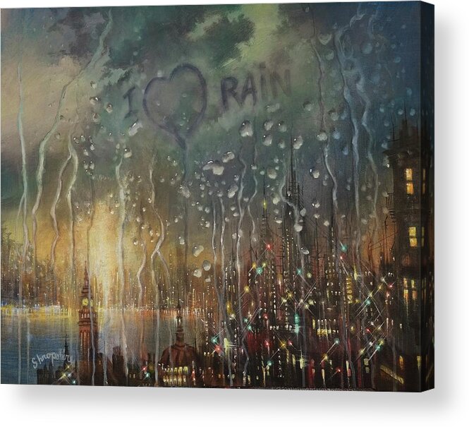 Rain Acrylic Print featuring the painting I Love Rain by Tom Shropshire