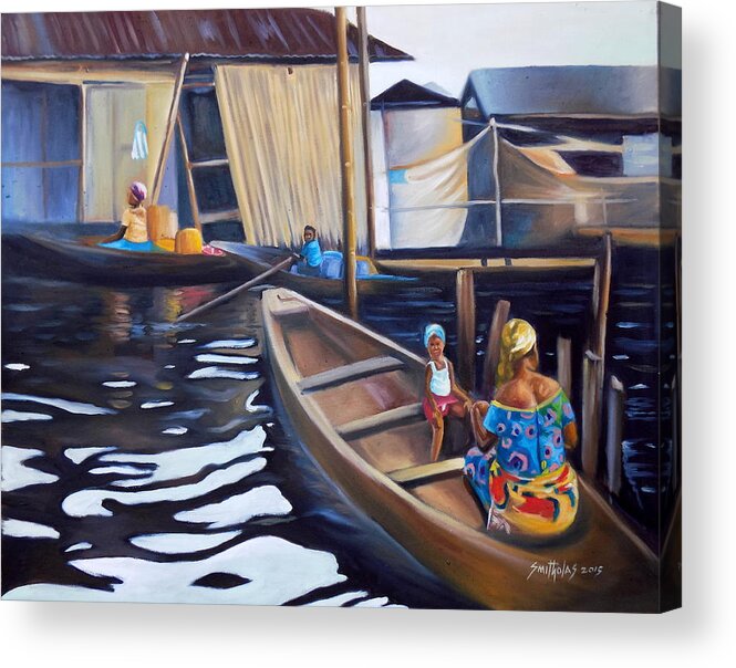 Black Acrylic Print featuring the painting Ilaje Makoko Obalende by Olaoluwa Smith