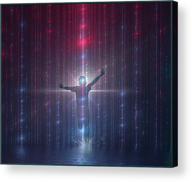 Symbolic Digital Art Acrylic Print featuring the digital art I'm singing in the rain by Harald Dastis
