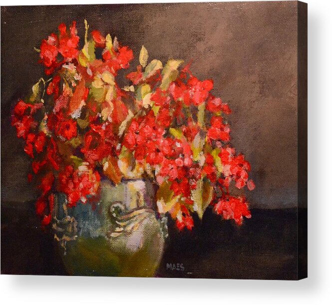 Red Flowers Acrylic Print featuring the painting Impatient beauty by Walt Maes