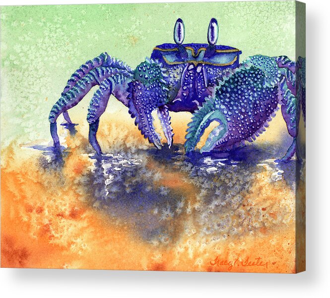 Crab Acrylic Print featuring the painting In a Blue Mood by Tracy L Teeter 