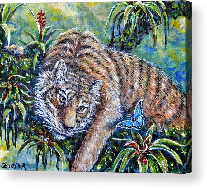 Nature Tiger Rainforest Butterfly Acrylic Print featuring the painting In The Eye Of The Tiger by Gail Butler