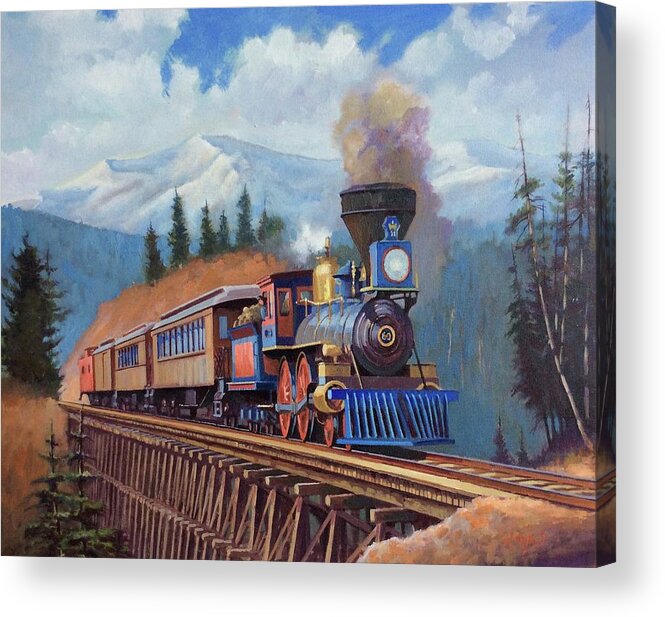 Steam Acrylic Print featuring the painting In the Rockies by Mike Jeffries