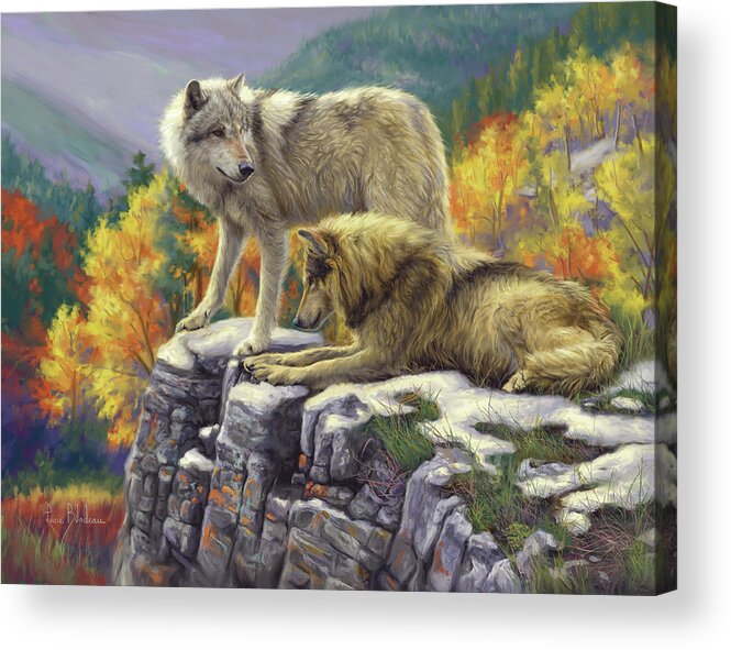 Wolf Acrylic Print featuring the painting In the Wild by Lucie Bilodeau