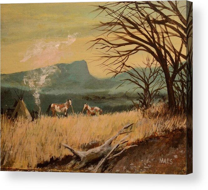Indian Camp Acrylic Print featuring the painting Indian camp by Walt Maes