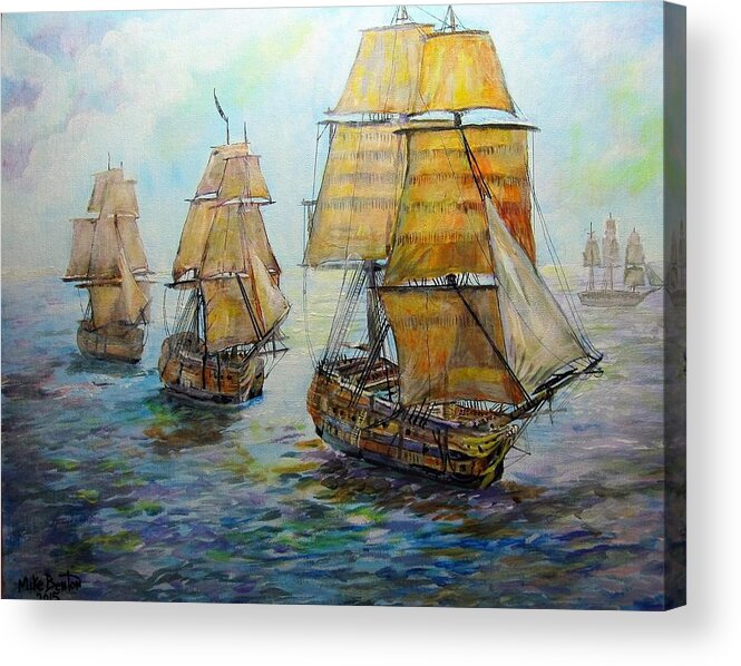Ocean Acrylic Print featuring the painting Into the Mediterranean by Mike Benton