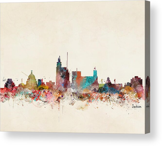 Jackson Mississippi Acrylic Print featuring the painting Jackson Mississippi Skyline by Bri Buckley