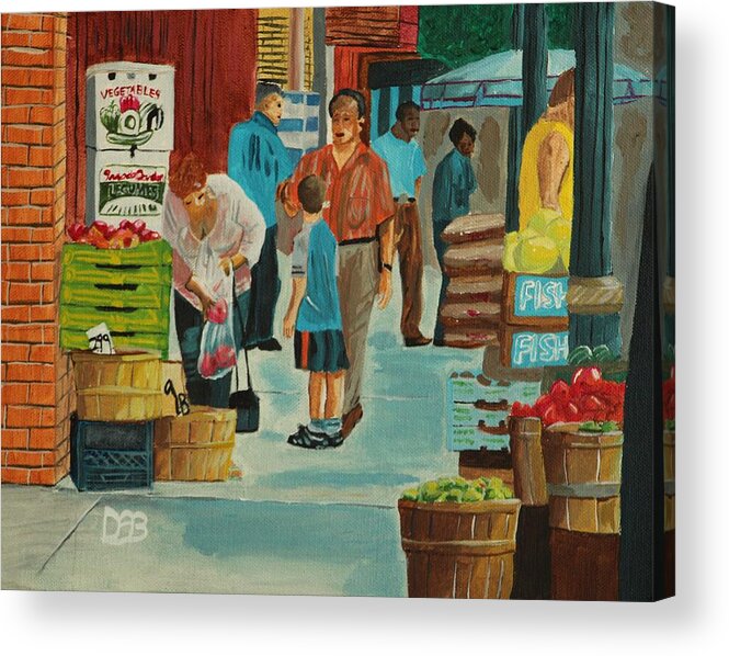 Cityscape Acrylic Print featuring the painting Jame St Fish Market by David Bigelow