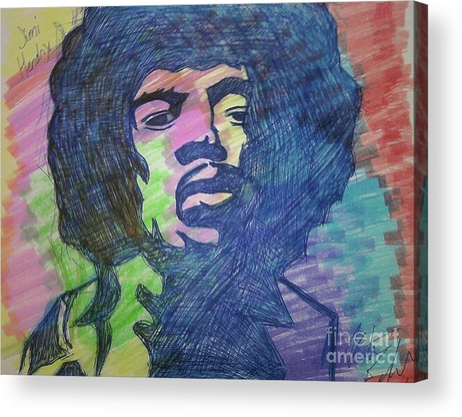 Jimi Acrylic Print featuring the drawing Jimi Hendrix by Kristen Diefenbach