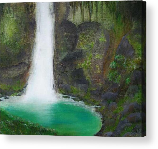 Waterfall Acrylic Print featuring the painting Juana Falls by Tony Rodriguez