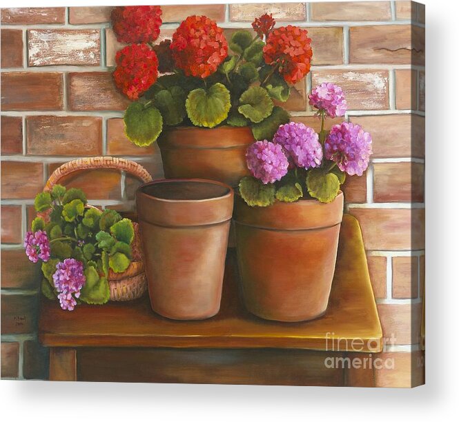 Still Life Acrylic Print featuring the painting Just Geraniums by Marlene Book
