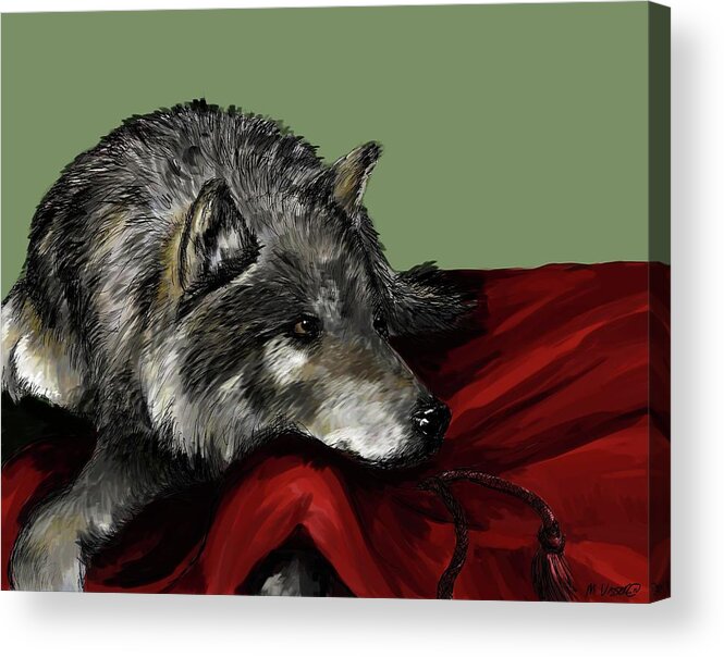 Wolf. Gray Wolf Acrylic Print featuring the digital art Keeper of the hood by Meagan Visser