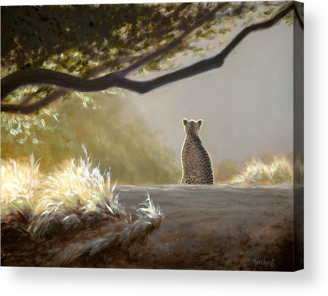 Cheetah Acrylic Print featuring the painting Keeping Watch - Cheetah by Linda Merchant