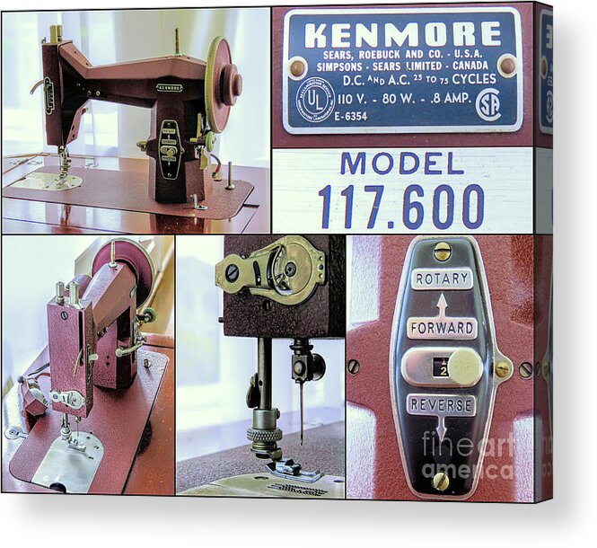 Kenmore Acrylic Print featuring the photograph Kenmore Rotary Sewing Machine E6354 Model 117 600 by Janice Drew
