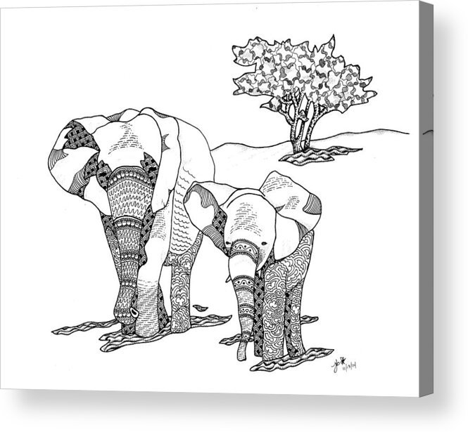 Elephant Acrylic Print featuring the drawing Kenyan Walk by Jan Steinle