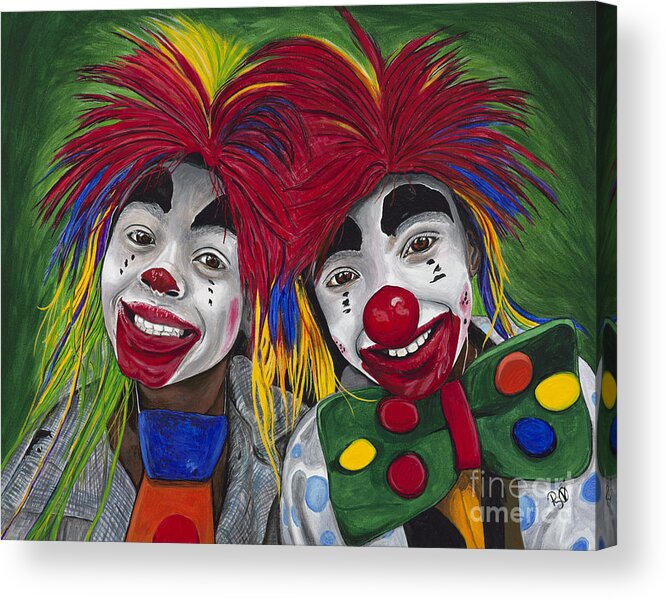 Kids Acrylic Print featuring the painting Kid Clowns by Patty Vicknair