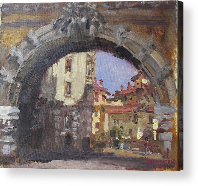 Arco. Via Tagliamento Acrylic Print featuring the painting L-arco di Via Tagliamento Rome by Ylli Haruni