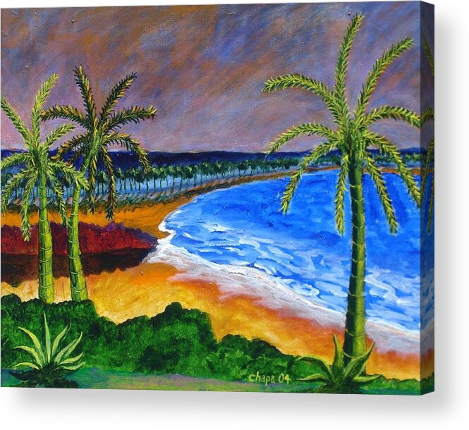 Seascape Acrylic Print featuring the painting Lake side park by Manny Chapa