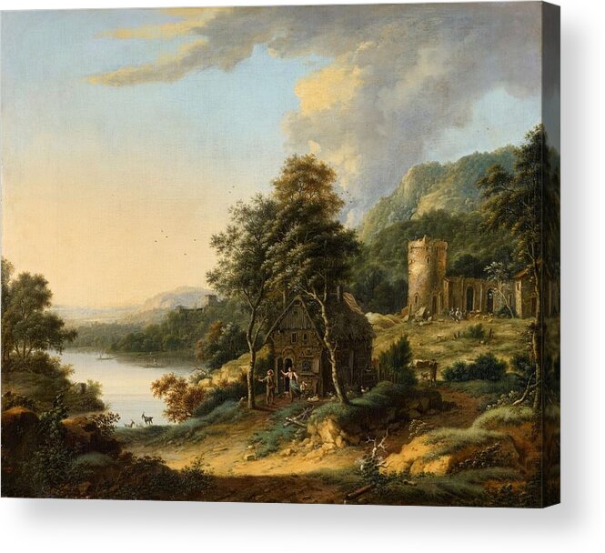 Johann Christian Vollerdt Acrylic Print featuring the painting Landscape with a Farmhouse by Johann Christian