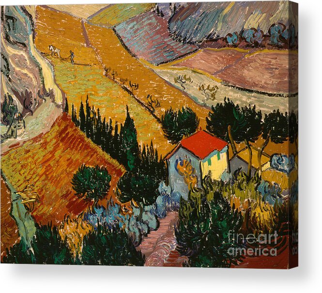 Landscape Acrylic Print featuring the painting Landscape with House and Ploughman by Vincent Van Gogh