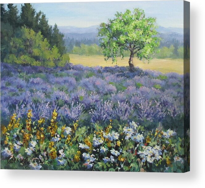 Landscape Painting Acrylic Print featuring the painting Lavender and Wildflowers by Karen Ilari