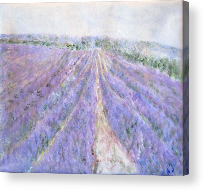 Impressionism Acrylic Print featuring the painting Lavender Fields Provence-France by Glenda Crigger